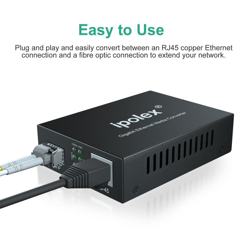 ipolex Gigabit Multi-Mode LC Fiber to Ethernet Media Converter with SFP SX Module, 1.25G Fiber to Copper RJ45, 1000Base-SX to 10/100/1000Base-TX, MMF, Transmission up to 550 meters/1804 ft 1.25G LC MMF, 550M