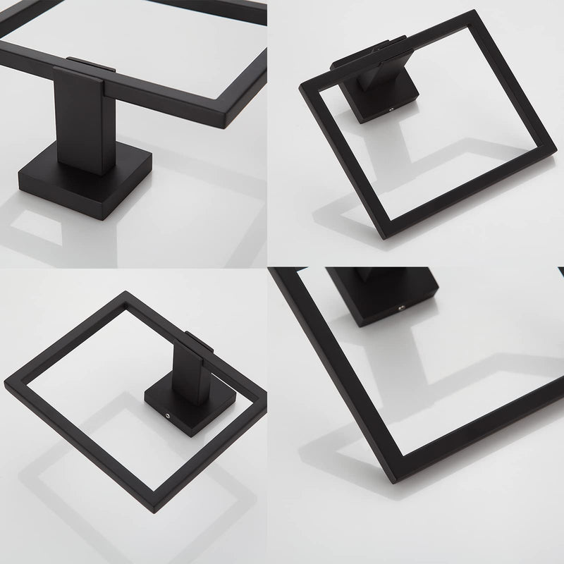 Bathroom Black Towel Ring SUS 304 Stainless Steel Square Towel Bar，Towel Rack Matte Black Towel Holder Modern Towel Hanger for Bathroom Lavatory Kitchen Wall Mount