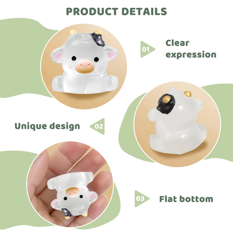 6 Pack Glow in The Dark Cow Car Decor, Cute Luminous Resin Dashboard Decorations for Cars, 3.3cm Funny Animal Touchscreen Accessories (Transparent)