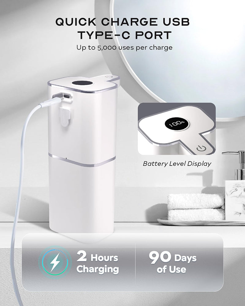 Automatic Soap Dispenser Touchless, 6-Level Adjustable,13.5oz/400ml Rechargeabled Wall Mounted Smart for Bathroom and Kitchen Dish Soap,White White Gel