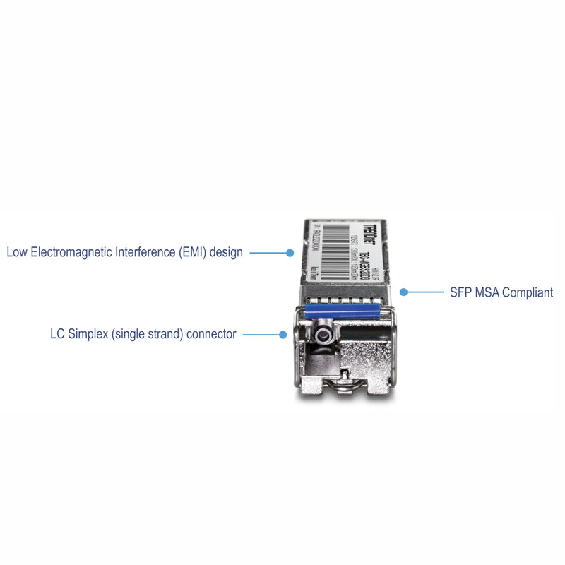 TRENDnet SFP to RJ45 Dual Wavelength Single-Mode LC Module, TEG-MGBS20D3, Must Pair w/TEG-MGBS20D5 or a Compatible Module, Up to 20 km (12.4 Miles), Bi-Directional (WDM) SFP, Lifetime Protection 1310/1550