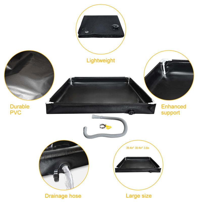 Portable Shower Pan (Not Including Tent) 39" x 39", Foldable Camping Shower Base Floor for Outdoor Indoor Beach