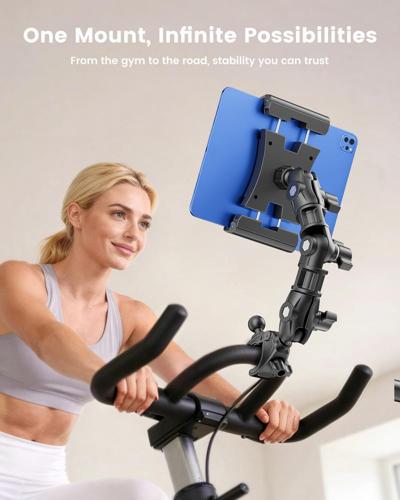OHLPRO Tablet Holder for Mic Stand, 360° Adjustable Long Arm Tablet & Phone Mount with Clamp, for Treadmill Handlebar, Peloton Bike, Stroller, Wheelchair, Fits 5–13" Devices 5-13"