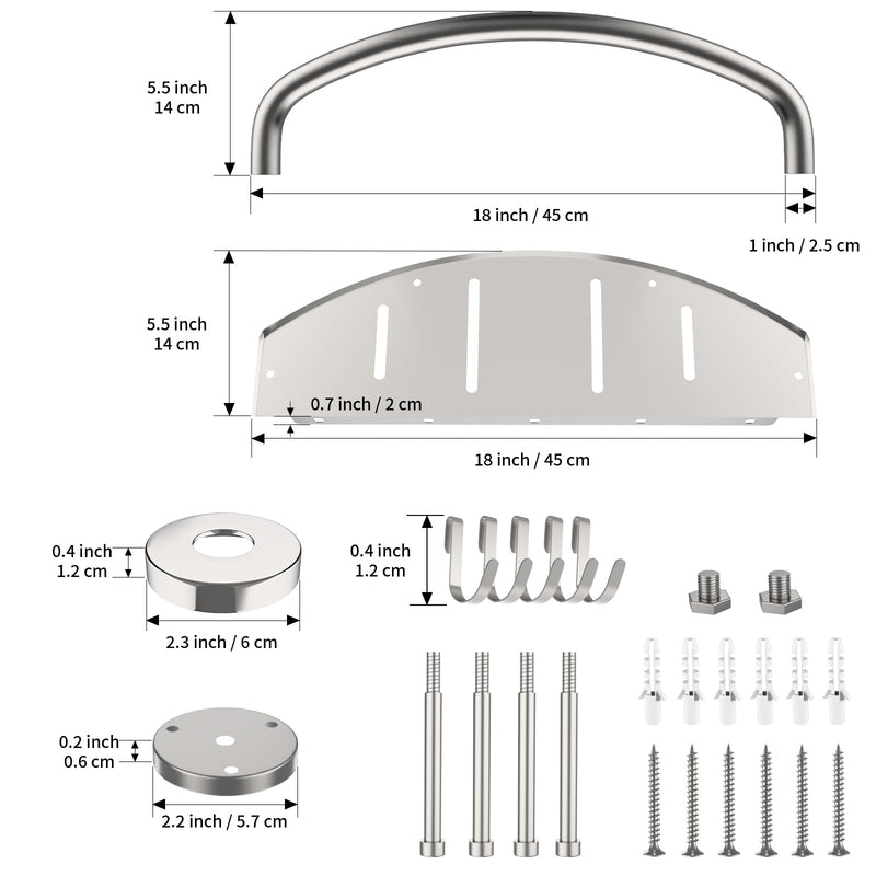 Brushed Nickel 18-inch Safety Grab Bar with Storage Shelf for Bathtub or Shower, Drainage Holes, Stainless Steel, Wall Mounted Grab Bars for Elderly Injured Balance Support 18 Inch Brushed Nickel