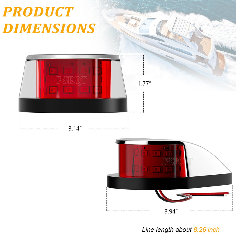 PSEQT Boat Navigation Lights 4'' Red Green LED Marine Bow Stern Port Starboard Signal Sailing Waterproof Lights 12V for Pontoon Kayak Yacht Sailboat Fishing Bass Boats (1 Red & 1Green, Silver Cover)