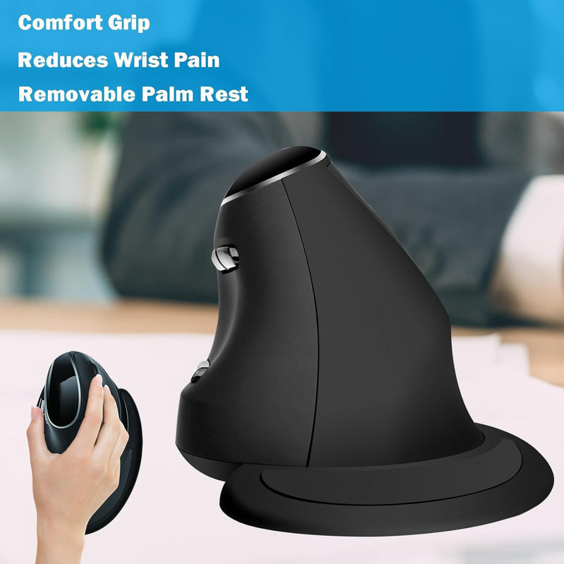 Ergonomic Vertical Mouse: 2.4G Bluetooth Dual Mode Optical Computer Mice,Wireless Rechargeable Mouse with Removable Palm Rest,Compatible with Windows and MAC OS BLACK-DUAL MODE