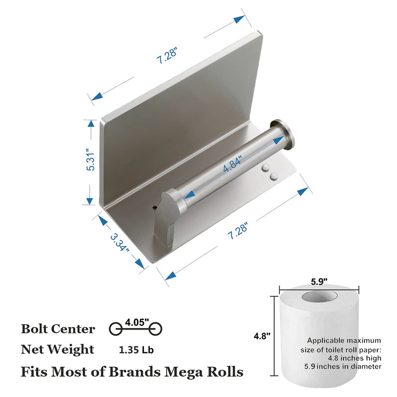 Toilet Paper Holder with Shelf, Aluminum Tissue Roll Holder with Mobile Phone Storage Shelf for Modern Bathroom, 3M Self Adhesive No Drilling or Wall-Mounted with Screws, Brushed Nickel