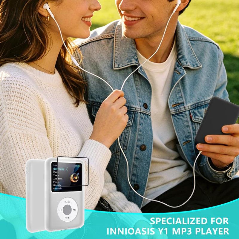 Silicone Case for innioasis Y1 Mp3 Player, Soft Anti-Scratch Cover with Screen Protector, Slim Lightweight Full-Body Protection -Mist White translucent