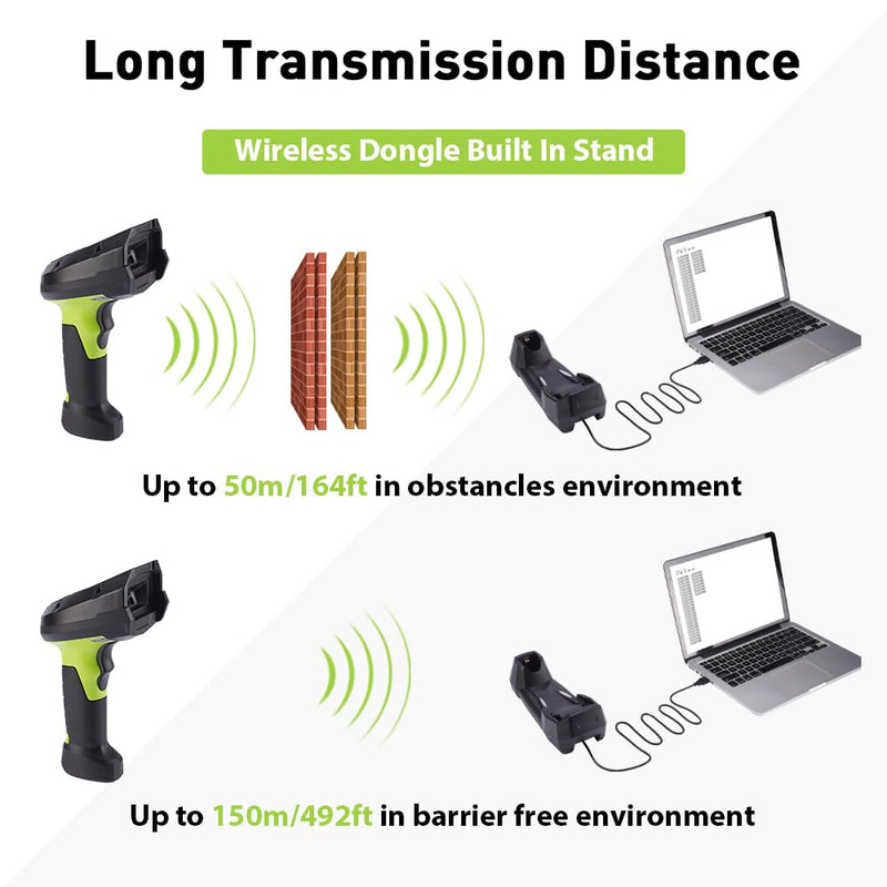 2D Wireless Barcode Scanner, Portable Inventory Scanner & Data Collector with 2.0 Inch LCD Screen and 2.4G Wireless Dongle Built in Stand for Warehouse, Express, Library,Pharmacy,Supermarket 2D Inventory Scanner