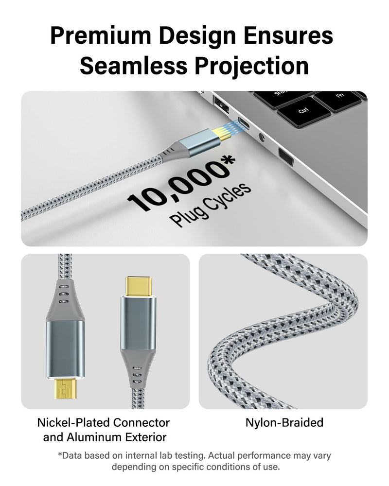 USB C to Micro HDMI Cable 6ft, 4K 60Hz 18Gbps Braided Aluminum for USB C Devices- Samsung Freestyle/ASUS XG17AHP/M80B/Odyssey G8 OLED, Portable Monitor (Source-to-Display)