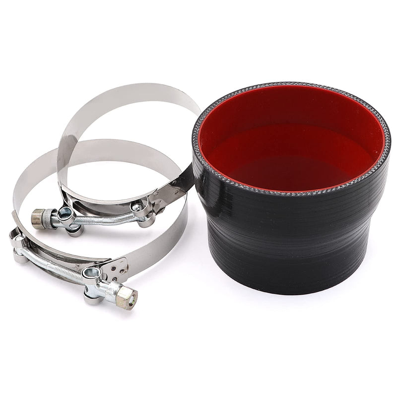 Straight ID 3.5 to 4 inch Black Silicone Reducer Coupler with 2 T-Bolt Clamps 4 Layers of Polyester Reinforcement Suitable High Level Turbo Pipe ID3.5-4" Straight Reducer