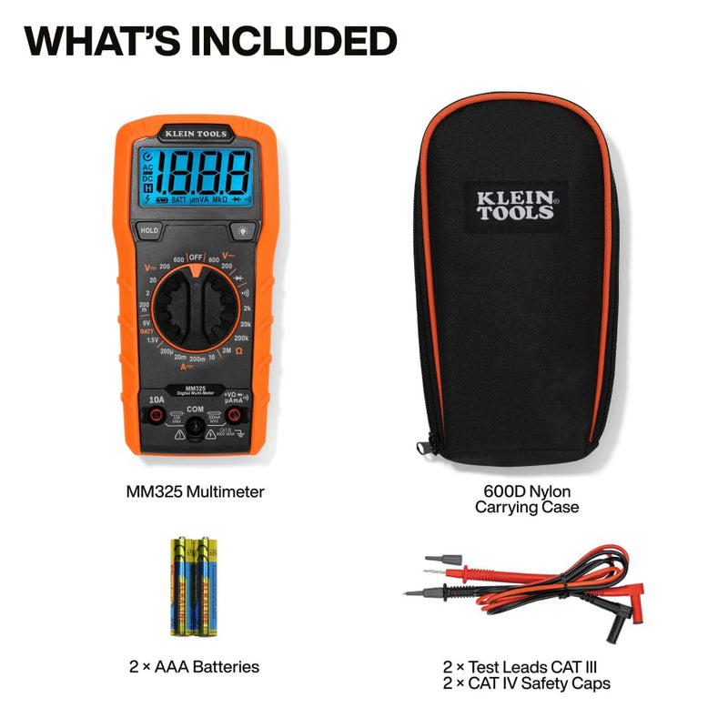 Klein Tools 80196 Digital Multimeter Kit with Case, Manual-Ranging 600V AC/DC Voltage Tester, Tests Batteries, Current, Resistance, Diodes, and Continuity, Protective Carrying Case Manual-Ranging w/Case