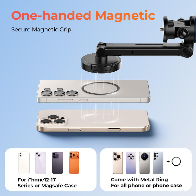 Kaitezenz 71" Auto Pop Open Magnetic Tripod for iPhone with Remote, 360° Rotation Cell Phone Selfie Stick Tripod Stand, Dual-Camera Tripod Compatible with Phone Camera