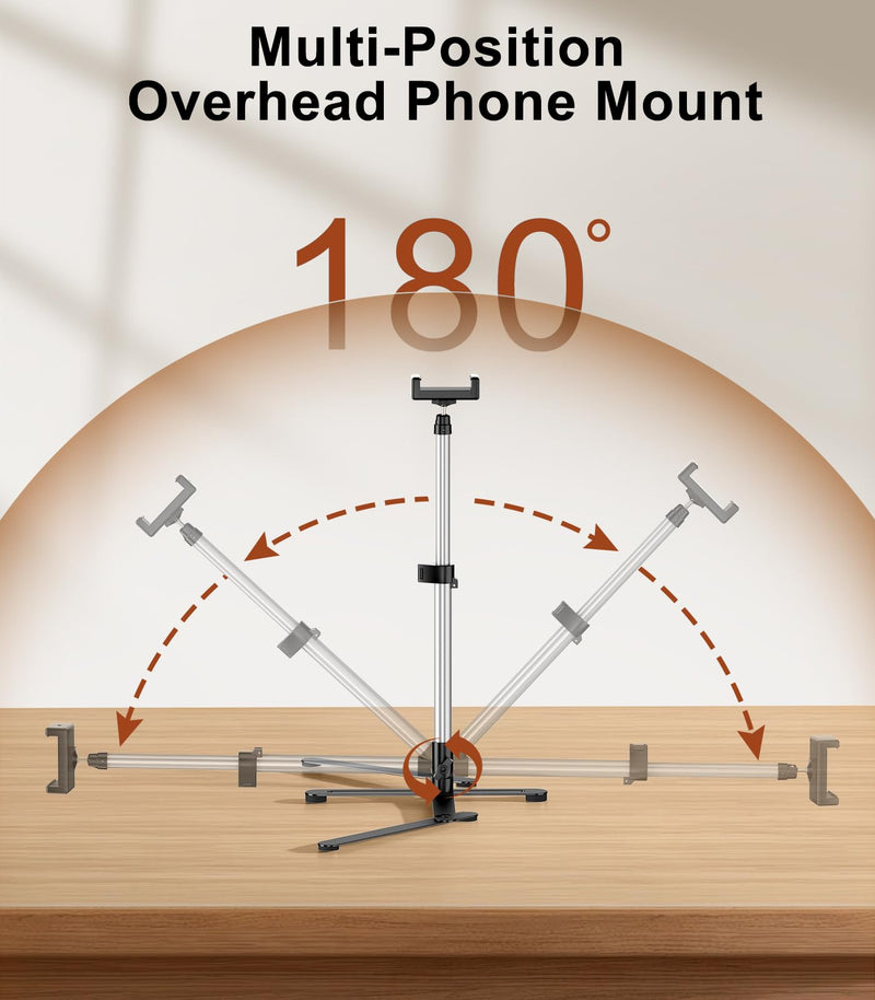 TiMOVO Overhead Tripod for Mini Projector | Heavy Duty, 360° Rotation, Angle & Height Adjustable, Overhead Phone Mount for Cookie Decorating, Live Streaming, Cooking