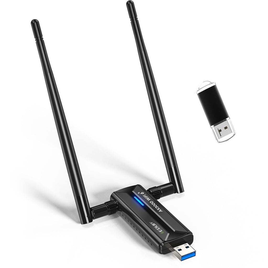 EDUP AX3000M USB WiFi 6E Adapter USB 3.0 Wireless WiFi Dongle Network Adapter 802.11AX Tri-Band 6GHz/5GHz/2.4GHz Dual 5dBi Antennas for PC Compatible with Windows 11/10 64Bits + U Disk Driver