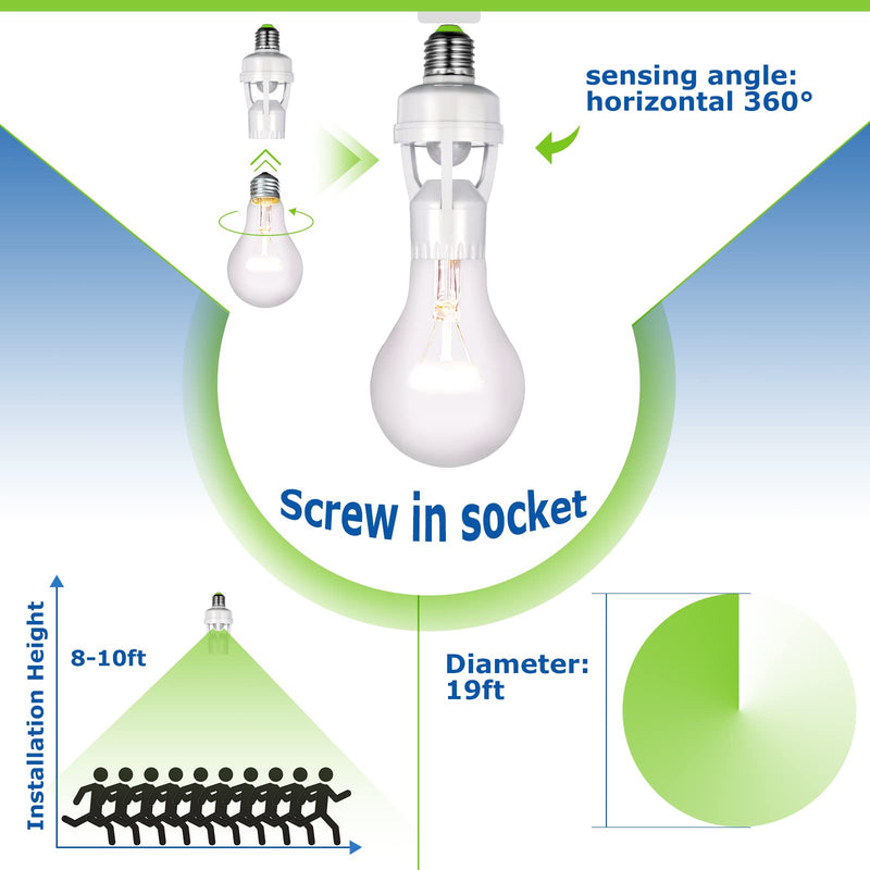 Hortsun 6 Pieces Motion Sensor Light Socket Smart Screw in Light Bulb Outlet Compatible with E26/e27 Motion Activated Bulb Holder Adapter Automatic Control for Garage Storage Room