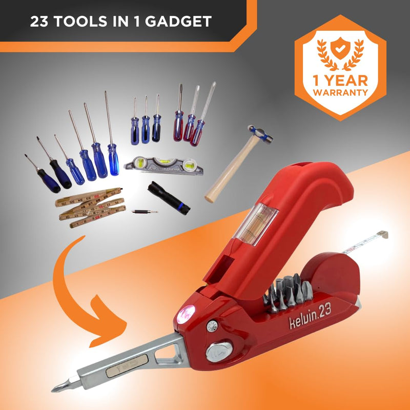 Kelvin Tools Kelvin 23 Urban Multi Tool Screwdriver Set All in One with 16 Bit Set, Tape Measure, Liquid Level, Hammer, Flashlight, Multibit, Universal Precision Screwdriver - Navy