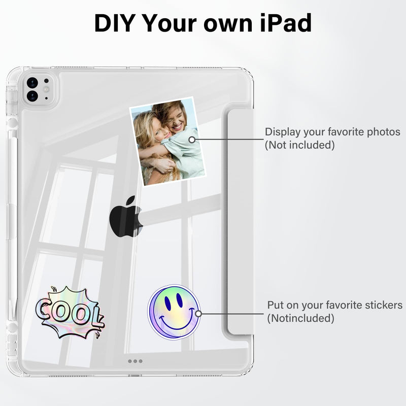 Clear Case for iPad Pro 12.9 inch 6th/5th/4th/3rd Gen & iPad Air 13 inch (M4/M3/M2) with Pencil Holder, Smart Slim TPU Case with Transparent Hard PC Back Cover, Auto Wake/Sleep (Gray) iPad Pro 12.9 & Air 13 inch Case Gray
