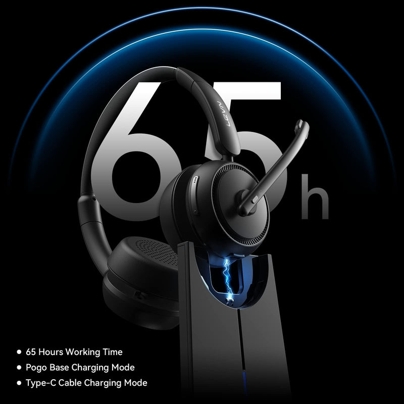 Wireless Headset with Mic for Work, Bluetooth Headset with Microphone AI Noise Cancelling & Mute Button, Wireless Headphones with Mic for Work/Home/Office/Call Center/PC/Laptop/Computer/Teams/Zoom Black
