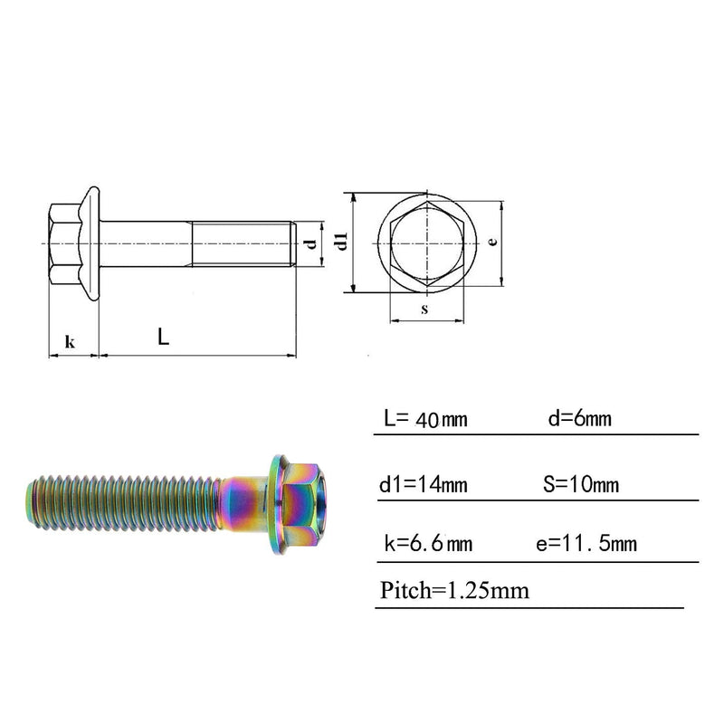 Titanium Hex Small Flange Head Bolt M8 15 20 25 30 35 40 45 50 55 60 65mm x1.25mm for Motorcycle Car Modification Pack of 4 (M8x40mm, Rainbow) M8x40mm