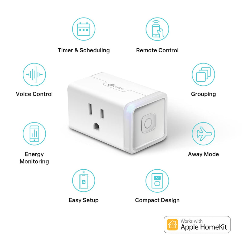 Kasa Smart Plug Mini 15A, Apple HomeKit Supported, Smart Outlet Works with Siri, Alexa & Google Home, UL Certified, App Control, Scheduling, Timer, 2.4G WiFi Only, 4 Count (Pack of 1) (EP25P4), White Energy Monitoring 4-Pack