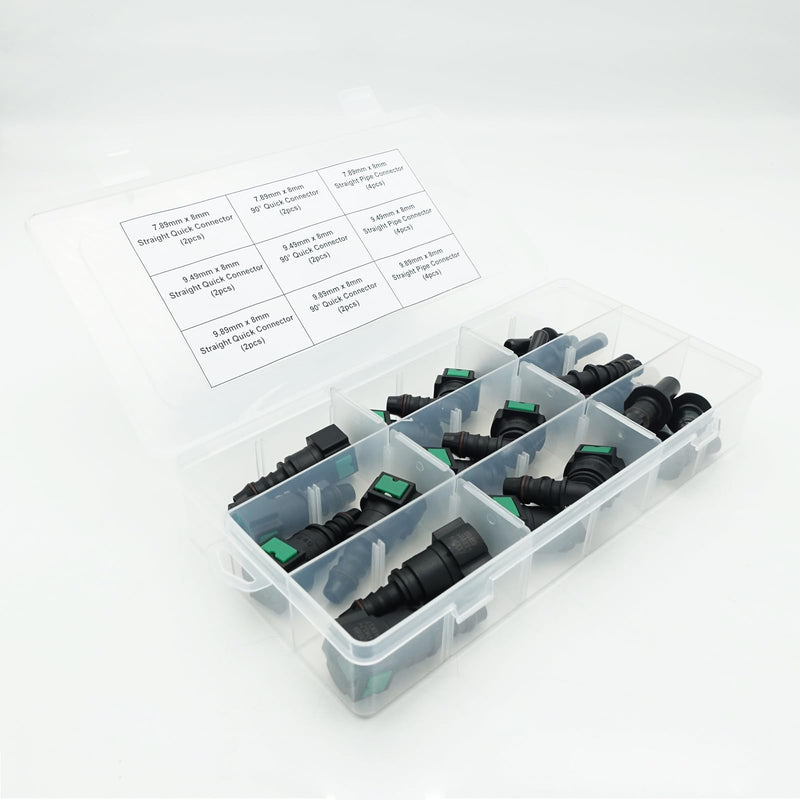24PCS Assorted Fuel Line Quick Connector Kit, SAE 7.89mm & 9.49mm & 9.89mm to 8mm 24PCS - Assortment - 8mm