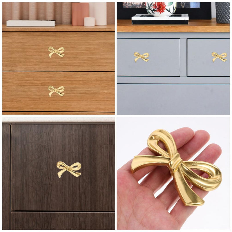 DOITOOL Brass Bow Shape Cabinets Knobs Gold Drawer Pulls Decorative Bow Knobs Cupboard Pull Handles for Home Kitchen Cabinet Hardware Cupboard Dresser Wardrobe and Drawer Pulls - 6 Pack
