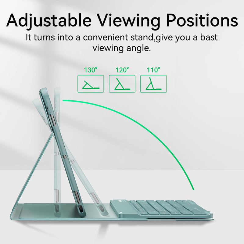 for iPad 7th/8th/9th Generation Case with Wireless Magnetic Keyboard | Compatible with 9/8/7th Gen 10.2in Detachable Case Three Adjustable Angles with Pen Slot and Honeycomb Heat Dissipation,Green