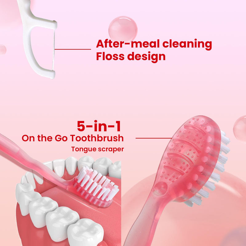 THE ORIGINAL 70Pack Mini Disposable Toothbrushes with Toothpaste Waterless | 5-in-1 Waterless Prepasted Toothbrush with Tongue Scraper+Floss+Pick, Individually Wrapped Box, 4 Flavors Travel/Camp/Hotel 70