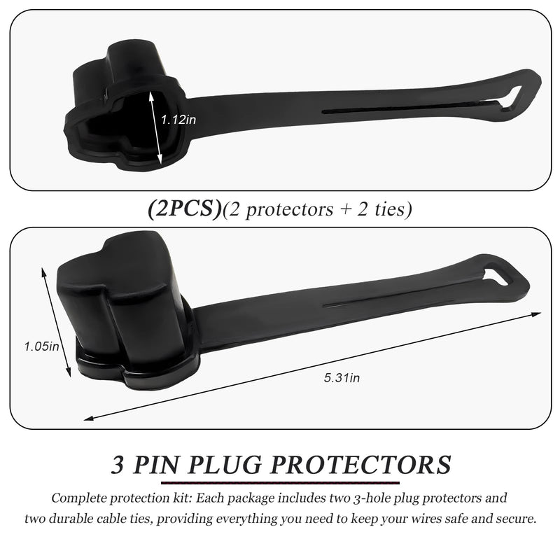 2PCS 3 Prong Plug Protector, Waterproof Electrical Plug Protector for Engine Block Heater Cords, Weatherproof Extension Cord End Cover Safety Caps for 120-Volt Plugs 2pcs