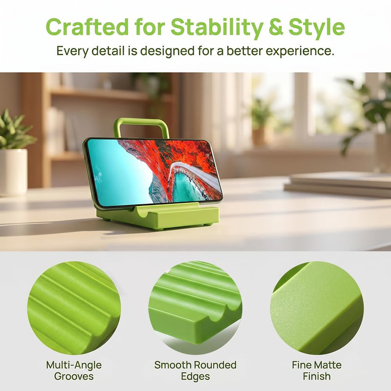 Non-Slip Grooved Desk Phone Stand, Portable Plastic Cellphone Holder, Bedroom Office Counter Travel Desktop Smartphone Supporting Accessory,Green green