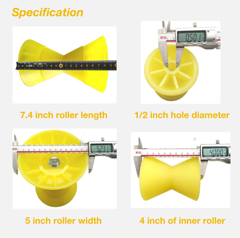 Ultimate 4" X 7" Overall Width Boat Trailer Roller Bow Stop Polyurethane 1/2" Mounting Hole