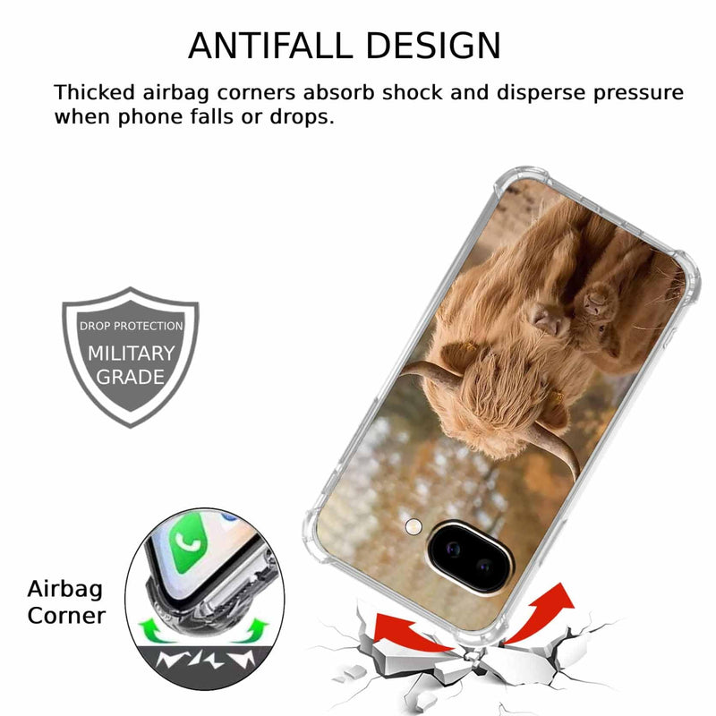 Case for Google Pixel 10a with Cow Design,Cute Highland Cattle Family Pattern,Clear Slim Soft TPU Bumper Phone Cover,6.3”(Cow,P10a)