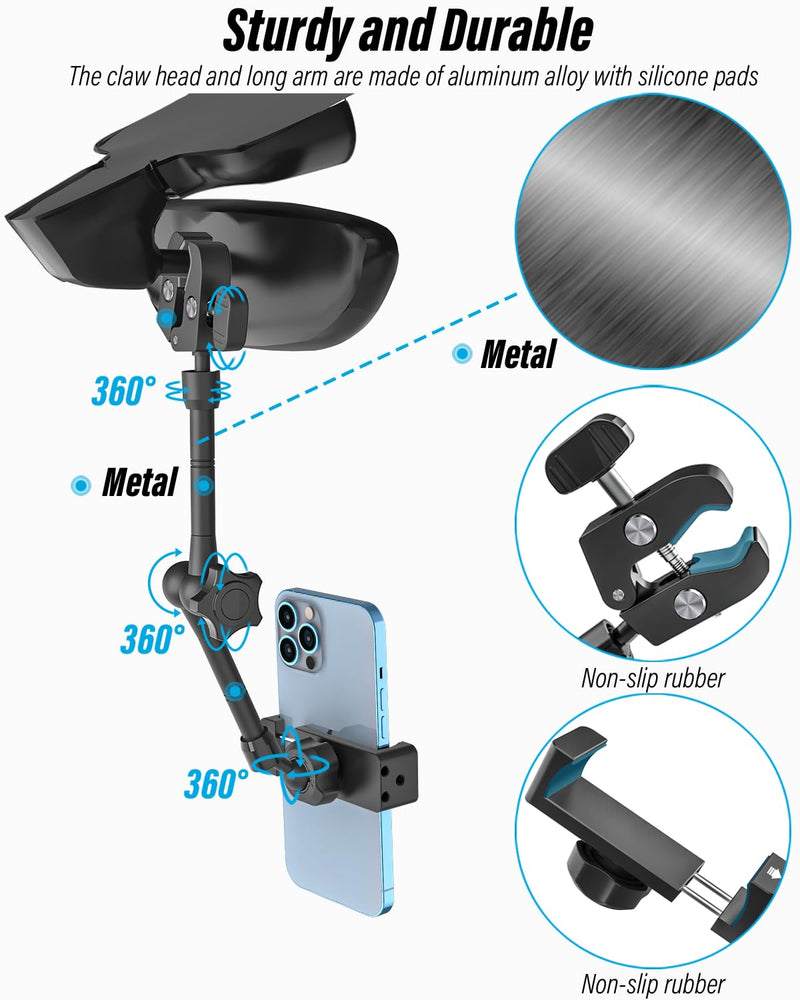 Rearview Mirror Phone Holder for Car - [Metal Arm Clip] Cell Phone Holders for Your Car Mount Automobile Hands Free Cradle Rear View Mirror for iPhone Air 17 16 15 14 13 Pro Max, Galaxy, 4-7" Phones