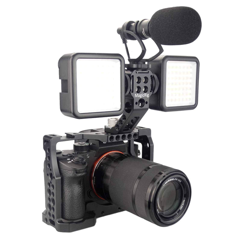 A7iii / A7riii Full Camera Cage Rig and ARRI Locating Top Handle,with 5 Cold Shoe Mounts, 1/4" & 3/8" ARRI Holes, for Sony A7III /A73 /A7RIII /A7R3 /A7M3(A7R Mark III/ILCE-7RM3) Cage + Top Handle