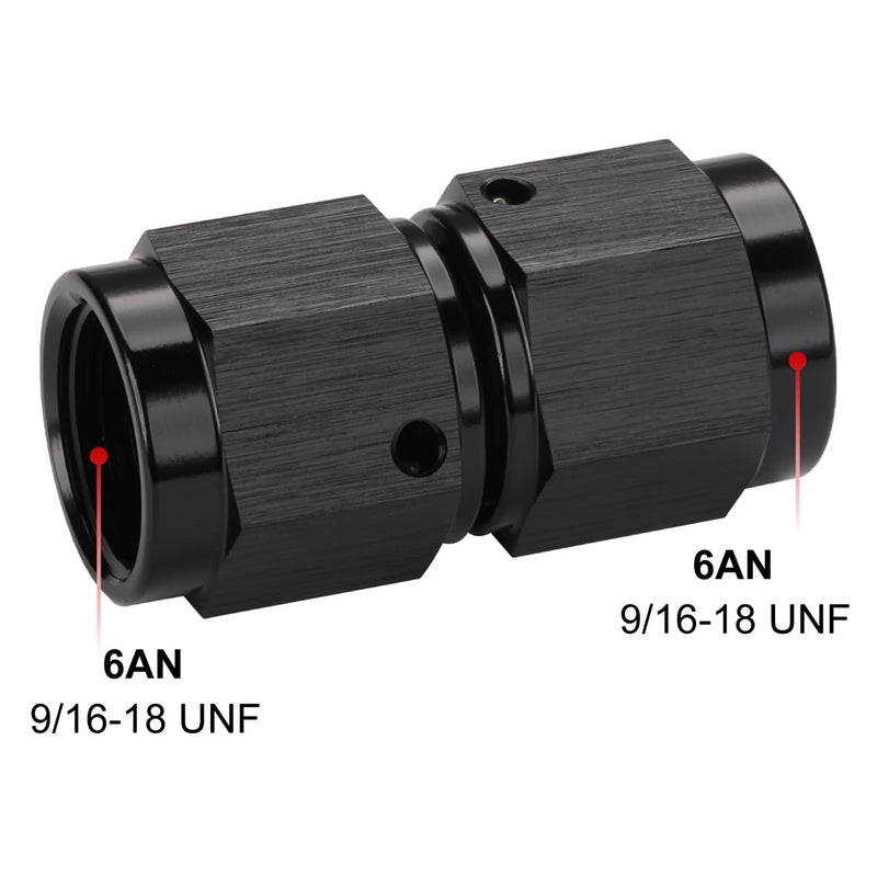 6AN Female to 6AN Female Straight Swivel Coupler Fitting Adapter Union Aluminum Black Black - Straight