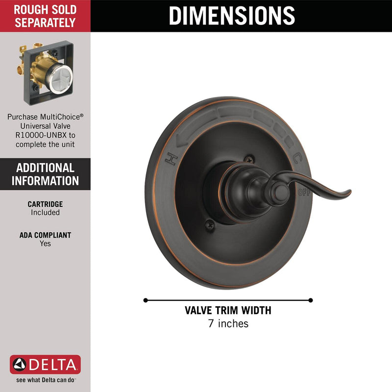 Delta Windemere 14 Series Single-Function Valve Trim Kit, Oil Rubbed Bronze Handle Set for Shower Faucet System, Oil Rubbed Bronze BT14096-OB (Valve Not Included)