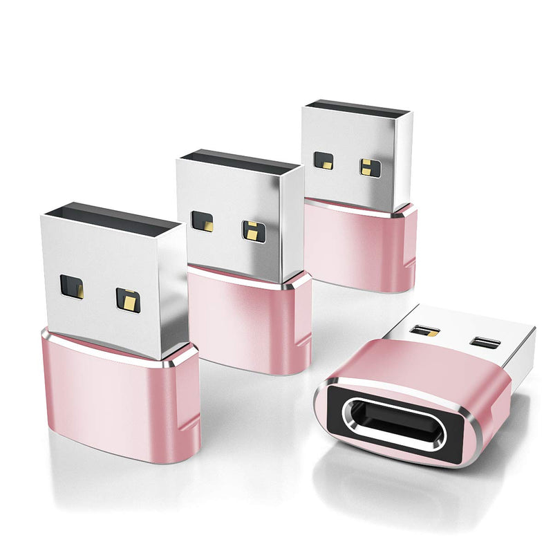 Elebase USB to USB C Adapter 4Pack,Type C Female to A Male Cable Converter for Apple Watch Ultra iWatch 7 8 SE,iPhone 12 13 14 15 Pro Max Plus,Airpods,iPad 8th 9th 10th Air 4th 5th Mini 6th Generation Rosegold