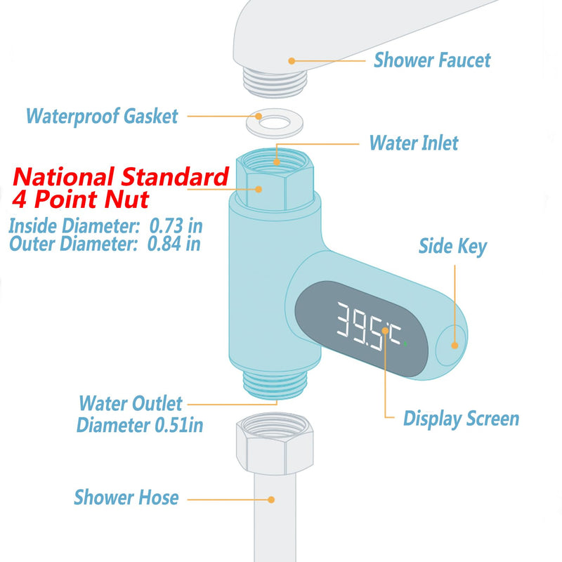 Shower Thermometer Led Digital Display Instant-Read Baby Bath Water Power Thermometer Support Fahrenheit Celsius 360°Rotating Screen for Home Bathroom Kitchen Handheld Sprinkler Head