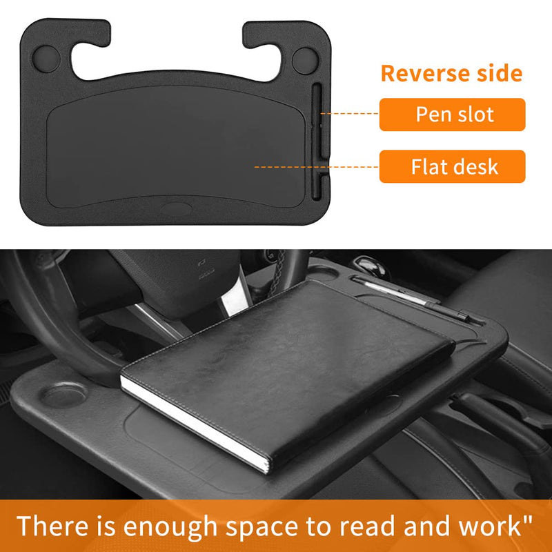 Car Steering Wheel Desk | Food Table for Car | Steering Wheel Tray for Constant Travelers, Fits Most Vehicles Steering Wheels (Black)