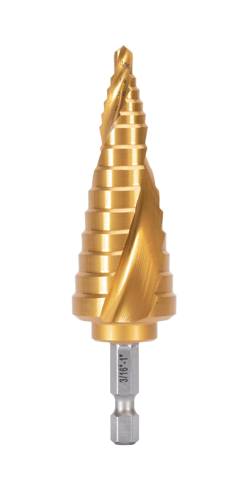 Industrial HSS Step Drill bit 3/16''-1'' with 1/4'' Hex Shank, Unibit Double Spiral Flute with TiN Coating for Metal, Stainless Steel, Aluminum, Plastic 3/16''-1''