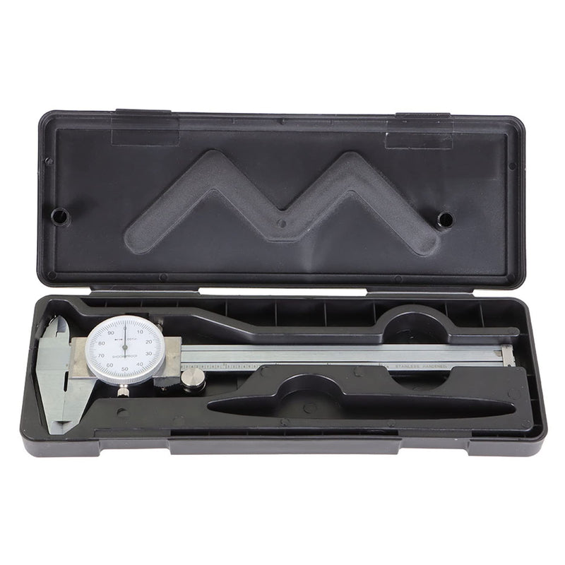 Stainless Steel 6-Inch Dial Caliper - Measuring Range 0-6 Inch for Internal and External Dimensions and Depth - Easy to Use Tool With Suitcase