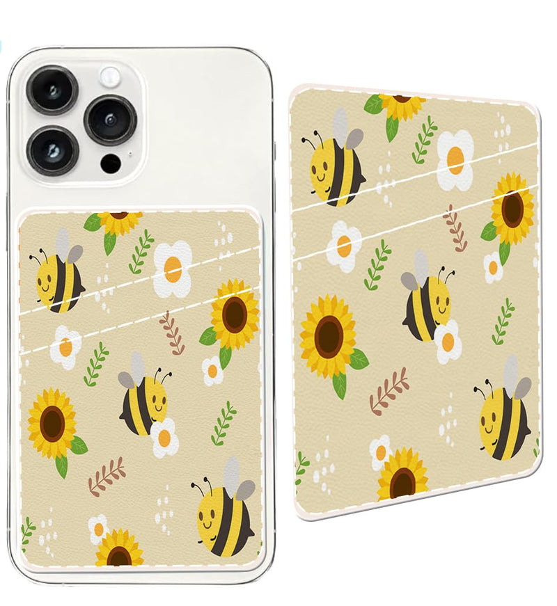 Premium Leather Phone Card Holder, Dual Pocket Phone Wallet, Adhesive Stick-on Phone Card Holder for Credit Card, Id Holder Wallet Pouch Sleeve Pocket for most of phones Cute Hardworking Bee