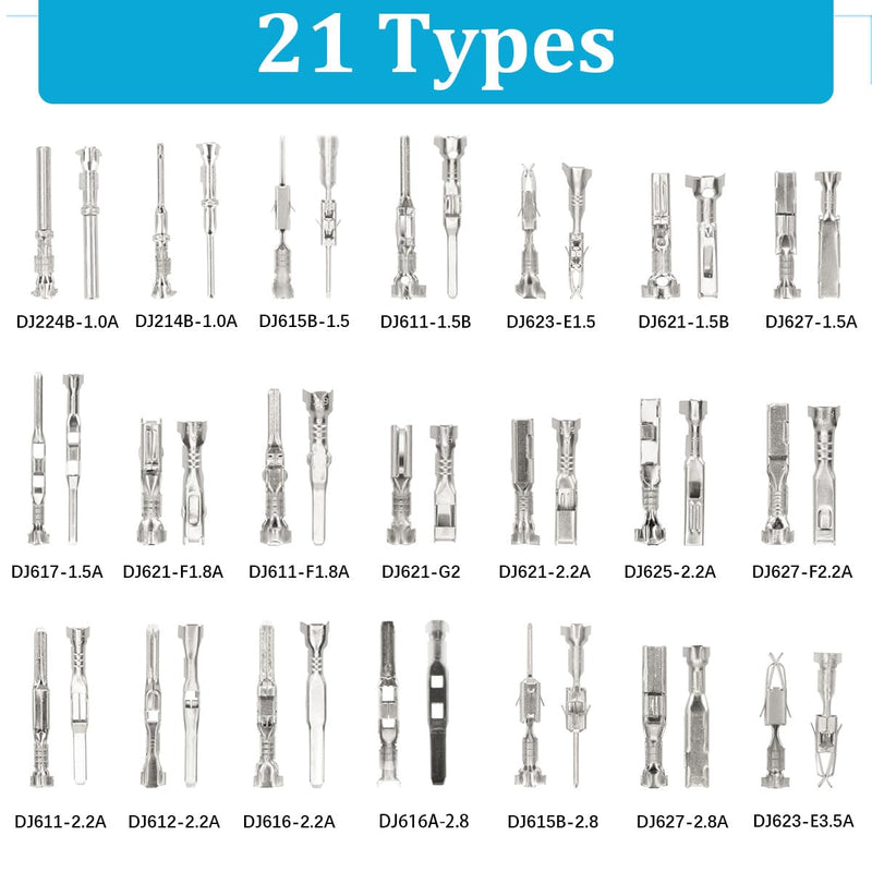 Seamaka720Pcs 21Type Car Electrical Wire Terminal Tool kit 1/1.5/1.8/2.2/2.8/3.5mm Connector Pins Terminal Removal Male Female Crimp Pins Non-Insulated Plug 720 PCS