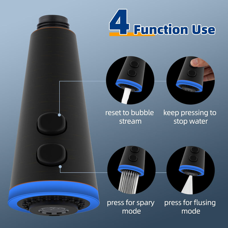 LED Kitchen Faucet Head, 4-Mode Spray, Temperature Display, Rubbed Bronze | Pull Down Kitchen Faucet Head with 15 Adapters Compatible with American Standard/Kohler/Moen/Delta, Sink Sprayer Head LED Design Oil Rubbed Bronze