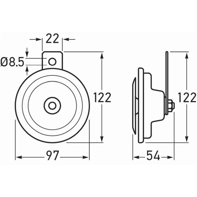 HELLA 3BA 002 768-382 Horn - B36-24V - 116dB(A) - Frequenzbereich: 335Hz - Tiefton - Gehäusefarbe: grau - Flachsteckanschluss