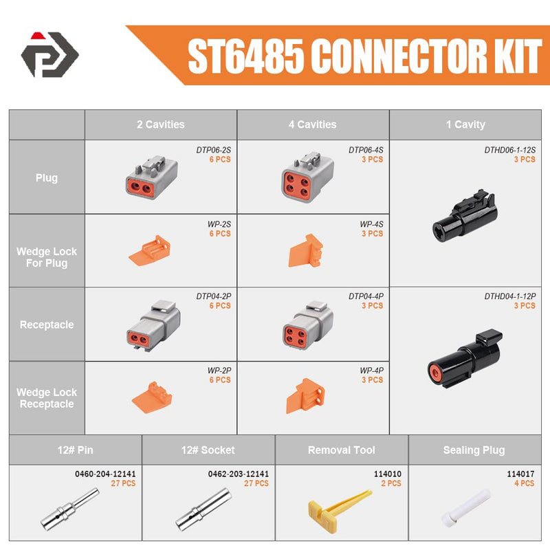JRready ST6485 DTP DTHD Connector Kit, Deutsch Connector Kit with 2 4 Pin DTP Connectors and 1 Pin DTHD Connectors, Size 12 Solid Contacts 12-16AWG, Removal Tools