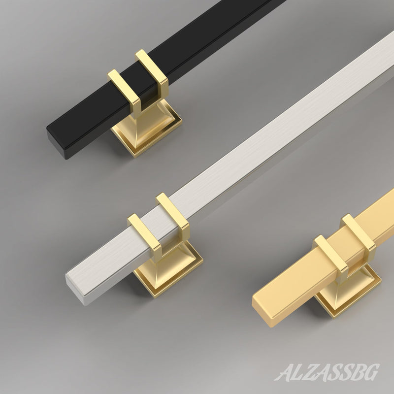 Alzassbg 6 Pack Gold Cabinet Pulls, 7 Inch(177mm) Hole Centers Kitchen Hardware Square Cabinet Handles for Cabinets and Drawers AL3094BB 7" Hole Center