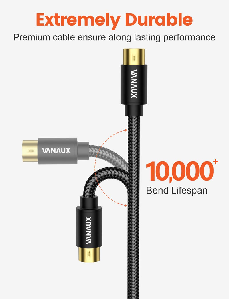 VANAUX MIDI Extension Cable Male to Female 5-Pin MIDI Cable Compatible with MIDI Keyboard, Keyboard Synth, Rack Synth, Sampler, External Sound Card, Sound Source and More-Black (10FT/3M) 10FT/3M