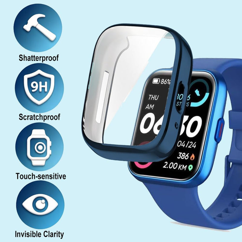 TPU Case with Built-in Screen Protector for Quican ID208PLUS 1.8”, Tensky 208BT 1.7”, Gydom, Hingso ID208 Plus+ 1.85”, Woneligo Fitness Tracker Smart Watch, Full-Body Protection, 9H Blue